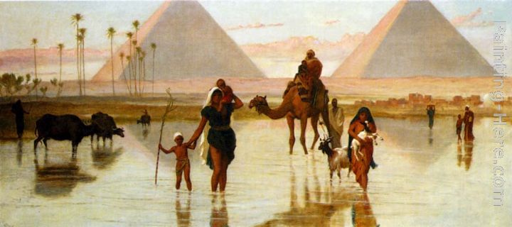 Arabs Crossing A Flooded Field By The Pyramids painting - Frederick Goodall Arabs Crossing A Flooded Field By The Pyramids art painting